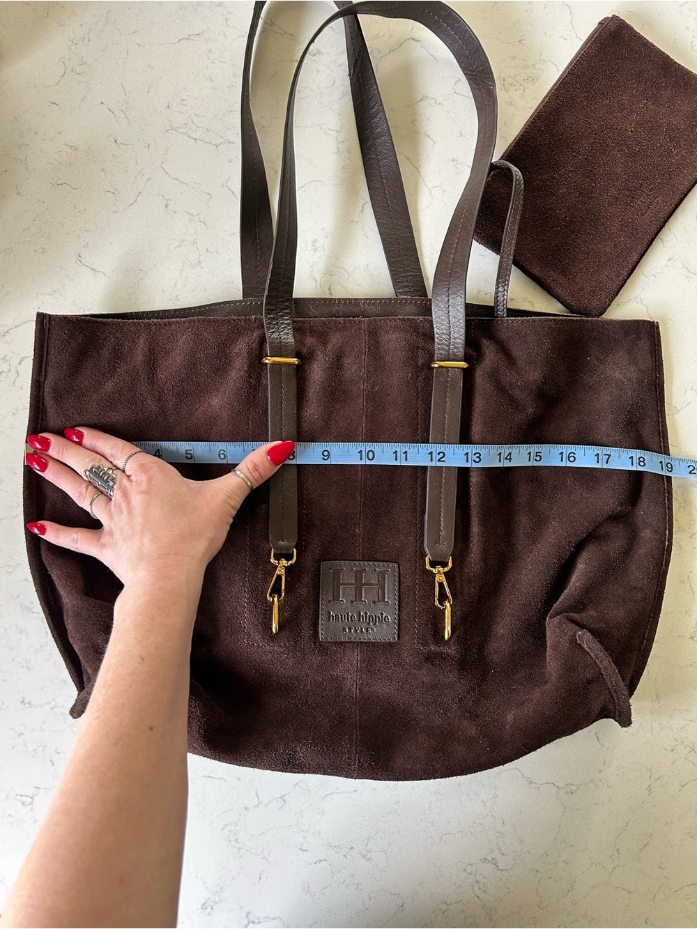 Haute Hippie Suede Leather Tote Shoulder Bag & Wallet in Dark Chocolate Brown - Picture 10 of 16